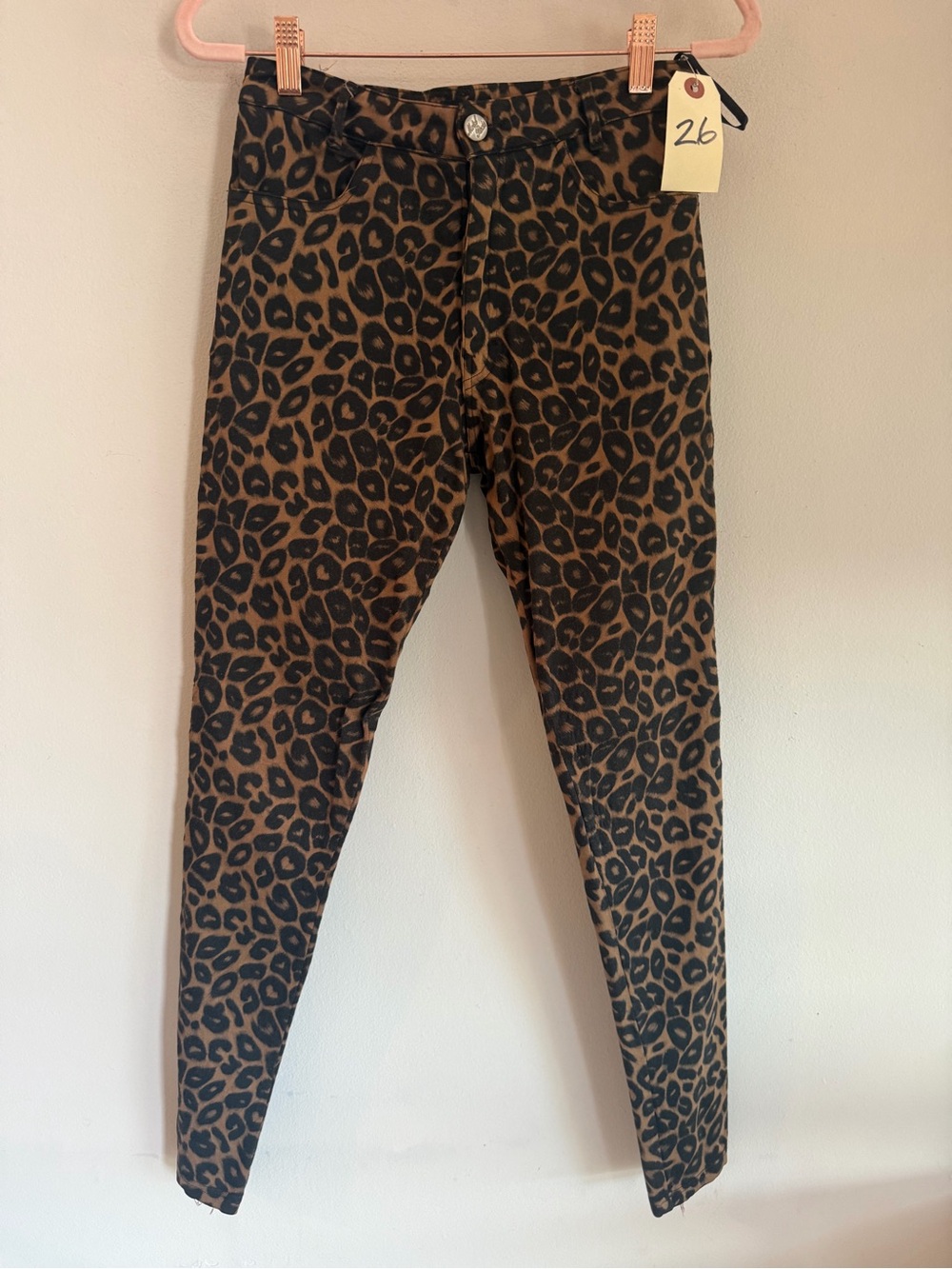 Motel Rocks Leopard Print Skinny Jeans Brown Black Animal Print High Rise 26
